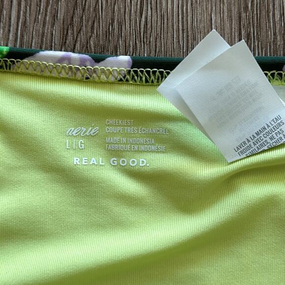NWT Aerie Green Floral Side Tie Cheekiest Bikini Bottom Size Large - Picture 3 of 5